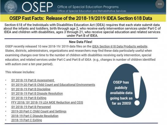 Screenshot of new OSEP fast facts info