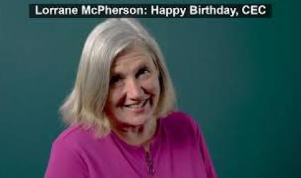 Screenshot from the AZ CEC video featuring Lorrane McPherson saying, "Happy Birthday, CEC"