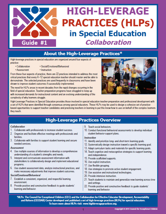 HLPs in Special Education Collaboration Laminated Guide (#1)