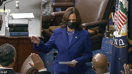 Picture of Vice-President Harris swearing in 3 new Senate members