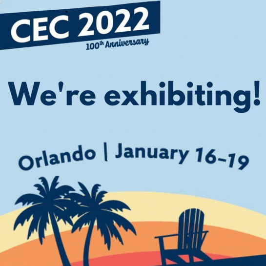 Graphic reading &#039;We&#039;re exhibiting&quot; with the CEC 2022 Convention &amp; Expo and 100th Anniversary logo, including the location (Orlando) and dates (January 16-19