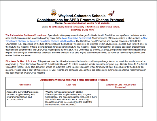 Considerations for Special Education Program Change Protocol