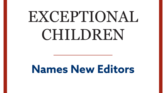 Exceptional Children Names New Editors on white background with red and blue accents.