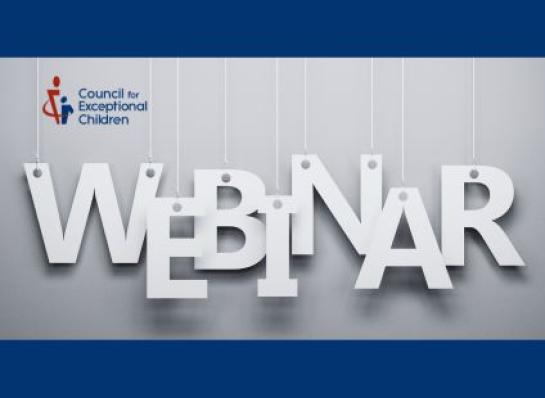 blue square with word Webinar spelled out in white letters that look like they are hanging from the top. CEC's logo is in the top right corner.