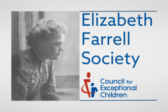 Image of Elizabeth Farrell with text "Elizabeth Farrell Society" above the CEC logo